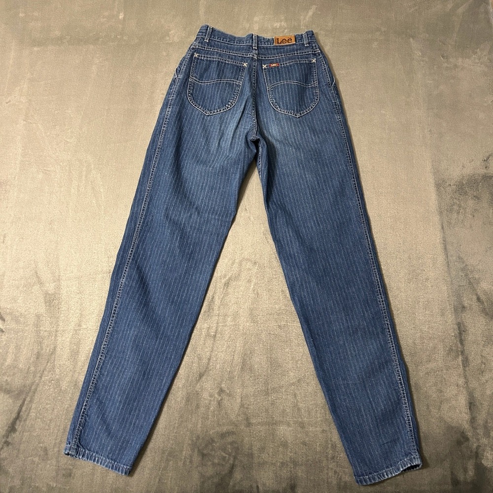 Vintage 90s Lee Pinstripe High Waist Jeans Womens 9 Tapered Leg USA Made 26x31 - Picture 3 of 13
